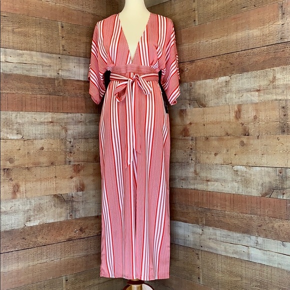 Lulus Pants - LULUS Red White Stripe Wide Leg High Waist Jumper